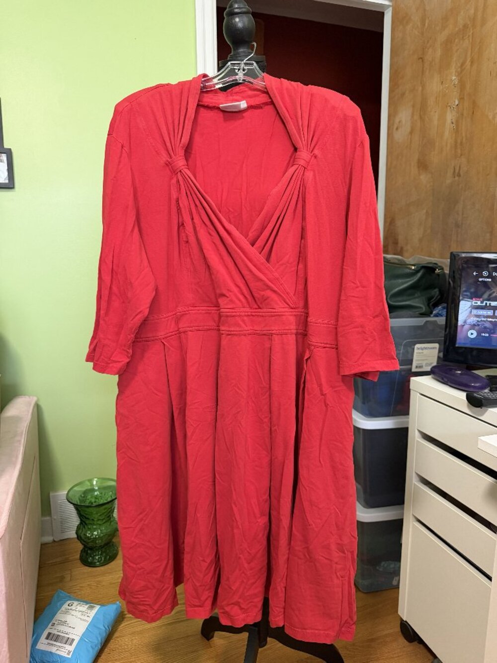 EShakti 3X/26 3/4 length sleeve midi red dress with pockets